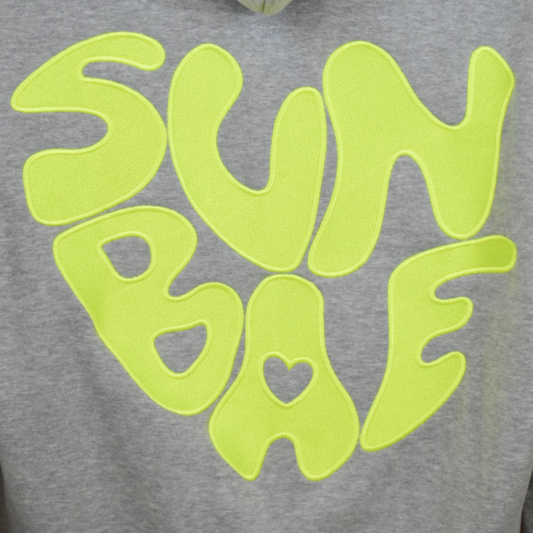 Grey SUNBAE sweatshirt with embroidered logo in neon yellow