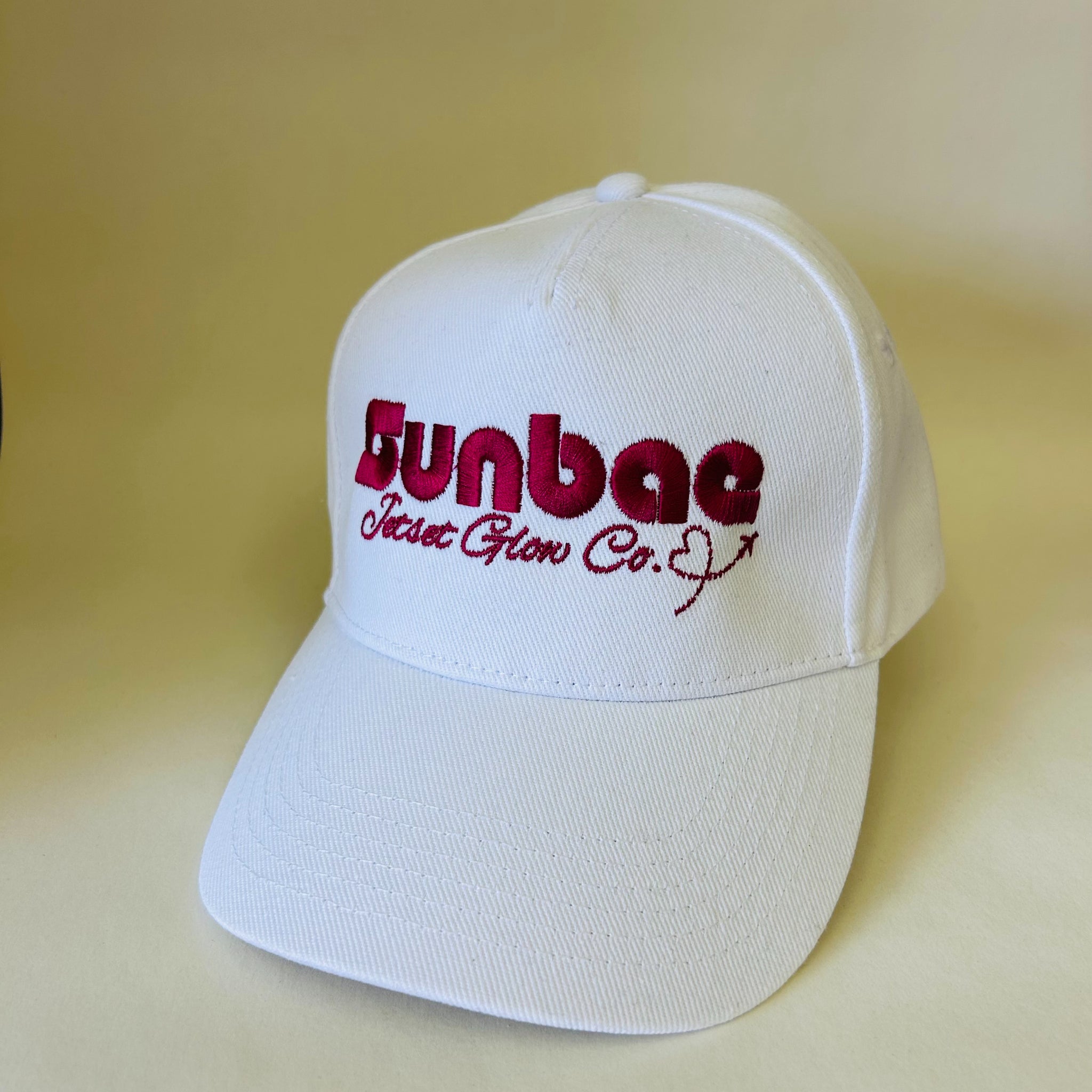 Sunbae Solar Cap with Jetset Embroidery in White