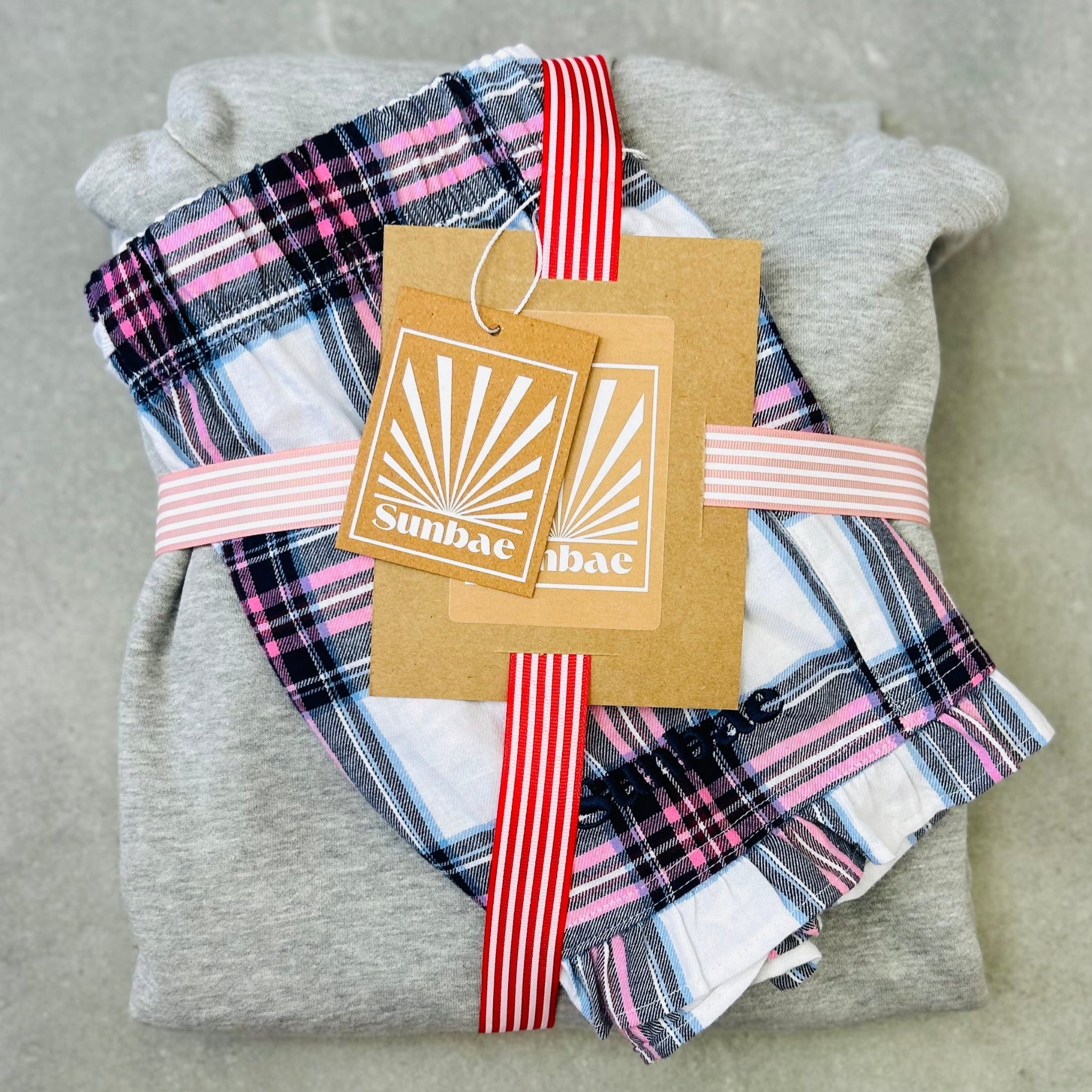 SUNBAE Hoodie & Check Short Bundle on a gray surface