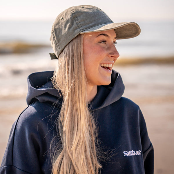 SUNBAE Offline Oversize Hoodie with Signature Embroidery in Navy