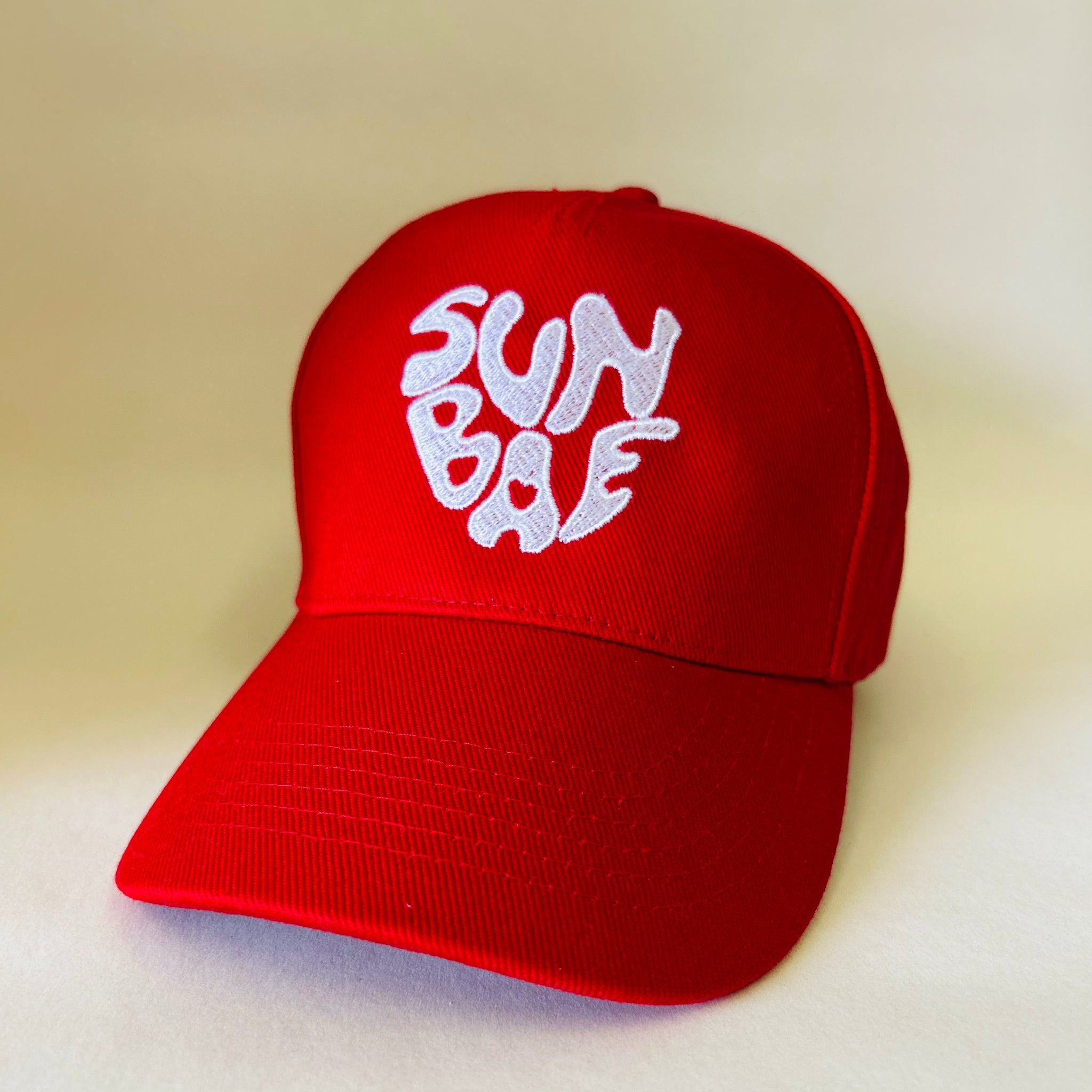 Sunbae Solar Cap with Love Embroidery in Red 
