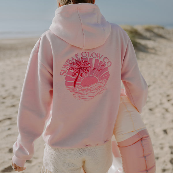 SUNBAE Offline Oversize Hoodie with Tidal Glow Embroidery in Pink
